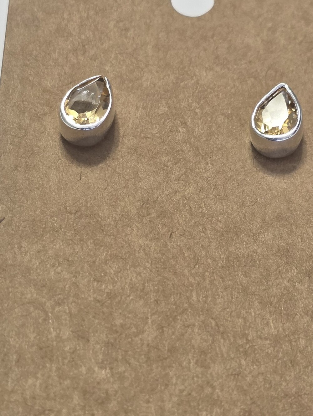 Sterling Silver Teardrop Citrine Stud Earrings - Yellow